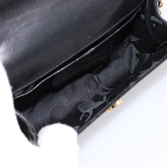Salvatore Ferragamo Vala Chain Shoulder Bag Patent Black Gold Tone Auth 199006