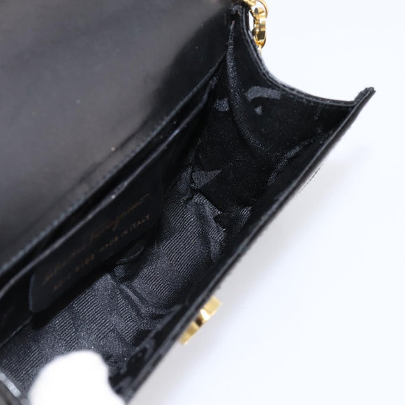 Salvatore Ferragamo Vala Chain Shoulder Bag Patent Black Gold Tone Auth 199006