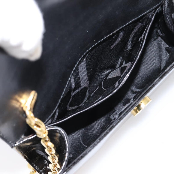 Salvatore Ferragamo Vala Chain Shoulder Bag Patent Black Gold Tone Auth 199006