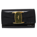 Salvatore Ferragamo Vala Chain Shoulder Bag Patent Black Gold Tone Auth 199006-13