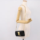 Salvatore Ferragamo Vala Chain Shoulder Bag Patent Black Gold Tone Auth 199006-20