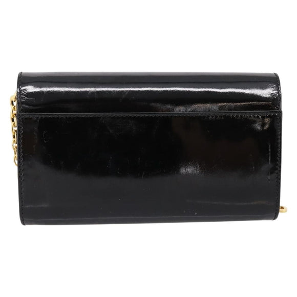 Salvatore Ferragamo Vala Chain Shoulder Bag Patent Black Gold Tone Auth 199006