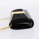 Salvatore Ferragamo Vala Chain Shoulder Bag Patent Black Gold Tone Auth 199006-3