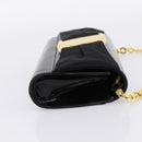 Salvatore Ferragamo Vala Chain Shoulder Bag Patent Black Gold Tone Auth 199006-4