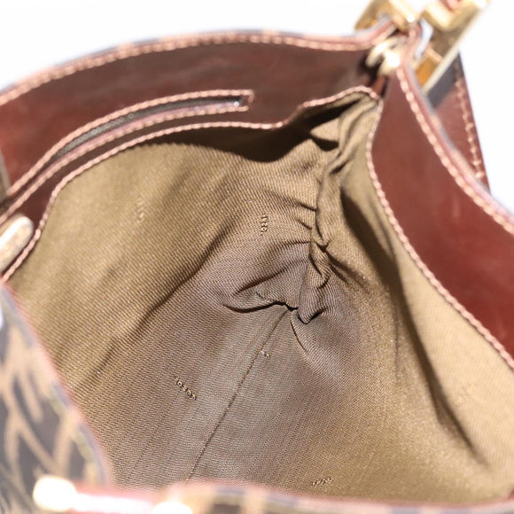 FENDI Zucca Canvas Shoulder Bag Brown Gold Tone Auth 199011