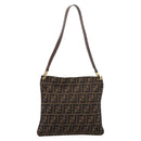 FENDI Zucca Canvas Shoulder Bag Brown Gold Tone Auth 199011-13
