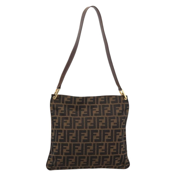 FENDI Zucca Canvas Shoulder Bag Brown Gold Tone Auth 199011