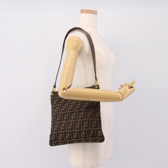 FENDI Zucca Canvas Shoulder Bag Brown Gold Tone Auth 199011