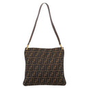 FENDI Zucca Canvas Shoulder Bag Brown Gold Tone Auth 199011-2
