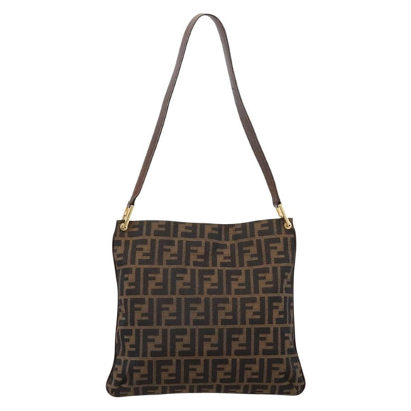 FENDI Zucca Canvas Shoulder Bag Brown Gold Tone Auth 199011