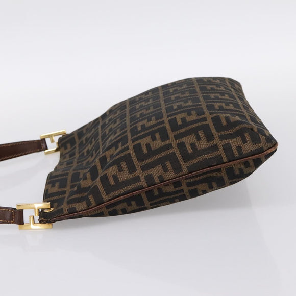 FENDI Zucca Canvas Shoulder Bag Brown Gold Tone Auth 199011