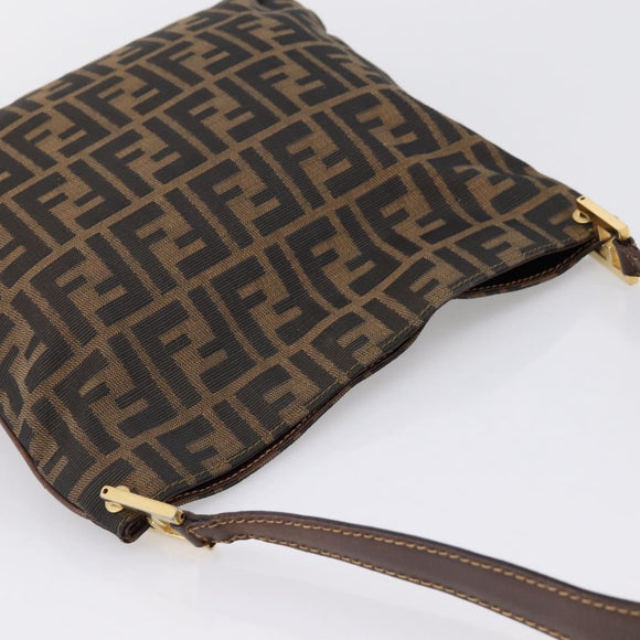FENDI Zucca Canvas Shoulder Bag Brown Gold Tone Auth 199011