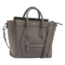 CELINE Luggage Nano Shopper Hand Bag Leather 2way Gray Silver Auth 199033V-1