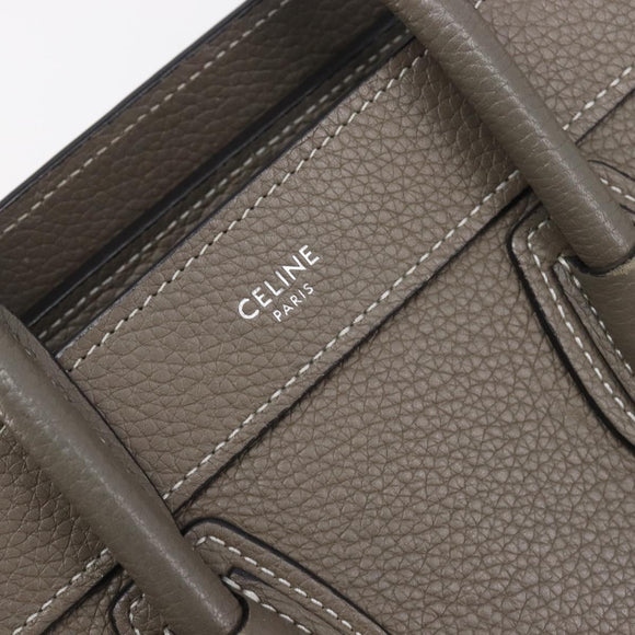 CELINE Luggage Nano Shopper Hand Bag Leather 2way Gray Silver Auth 199033V