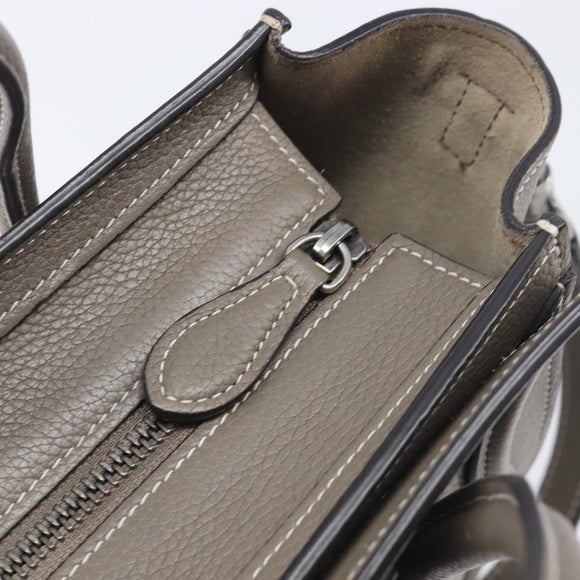 CELINE Luggage Nano Shopper Hand Bag Leather 2way Gray Silver Auth 199033V