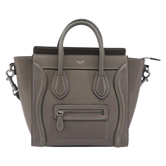 CELINE Luggage Nano Shopper Hand Bag Leather 2way Gray Silver Auth 199033V