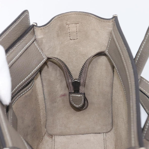CELINE Luggage Nano Shopper Hand Bag Leather 2way Gray Silver Auth 199033V