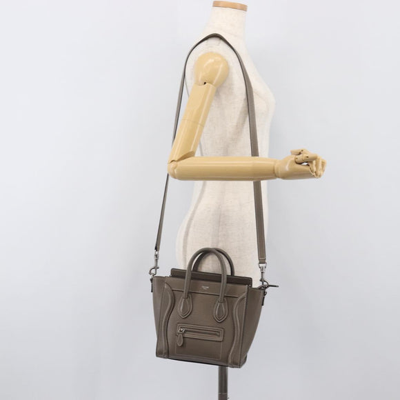 CELINE Luggage Nano Shopper Hand Bag Leather 2way Gray Silver Auth 199033V