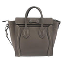 CELINE Luggage Nano Shopper Hand Bag Leather 2way Gray Silver Auth 199033V-2