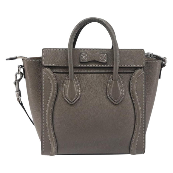 CELINE Luggage Nano Shopper Hand Bag Leather 2way Gray Silver Auth 199033V