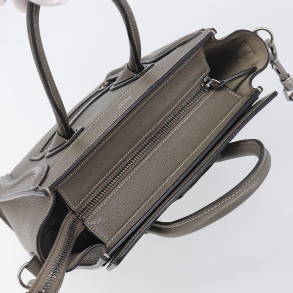 CELINE Luggage Nano Shopper Hand Bag Leather 2way Gray Silver Auth 199033V