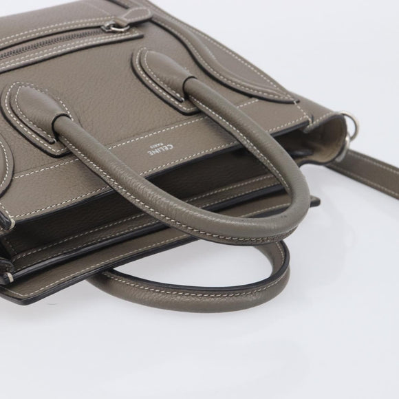 CELINE Luggage Nano Shopper Hand Bag Leather 2way Gray Silver Auth 199033V