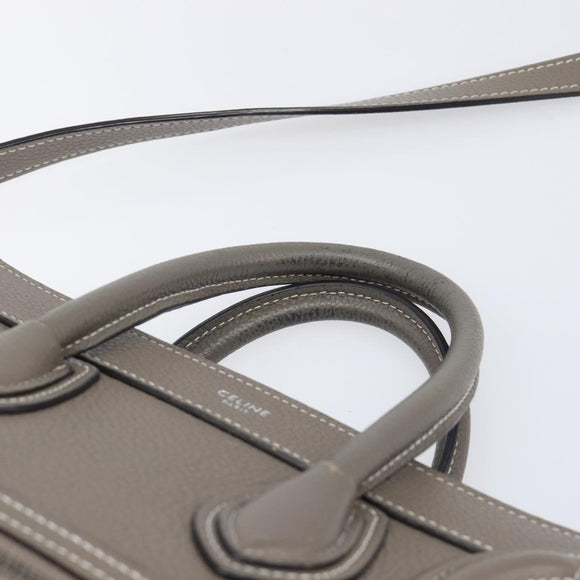 CELINE Luggage Nano Shopper Hand Bag Leather 2way Gray Silver Auth 199033V