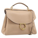 Salvatore Ferragamo Gancini Hand Bag Leather 2way Beige Gold Auth 199034A-1