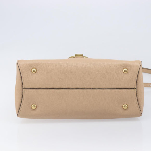 Salvatore Ferragamo Gancini Hand Bag Leather 2way Beige Gold Auth 199034A