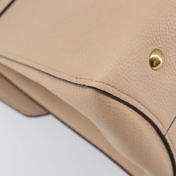 Salvatore Ferragamo Gancini Hand Bag Leather 2way Beige Gold Auth 199034A