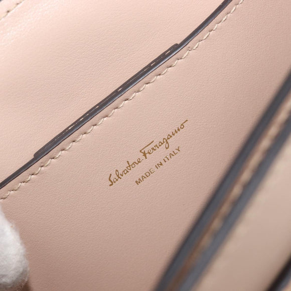 Salvatore Ferragamo Gancini Hand Bag Leather 2way Beige Gold Auth 199034A