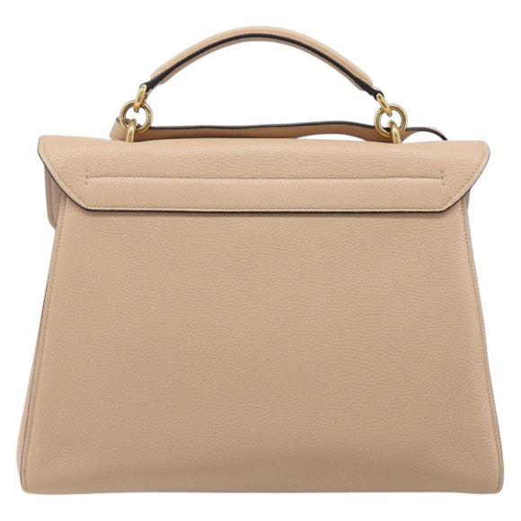 Salvatore Ferragamo Gancini Hand Bag Leather 2way Beige Gold Auth 199034A