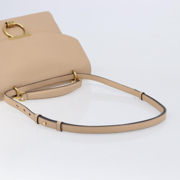 Salvatore Ferragamo Gancini Hand Bag Leather 2way Beige Gold Auth 199034A