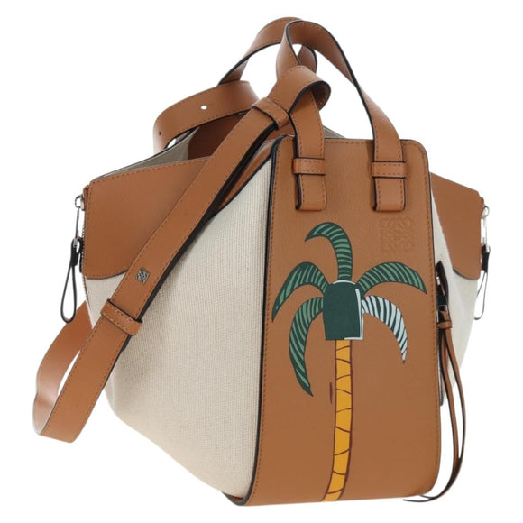 LOEWE KEN PRICE Hammock Small Hand Bag Canvas 2way Beige Silver Auth 199036SAM