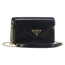 PRADA Chain Shoulder Bag Leather Black Gold Auth 199037SAM-1