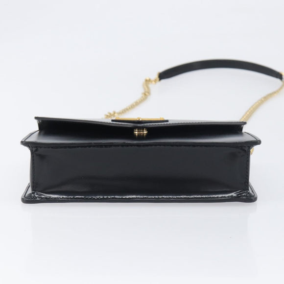 PRADA Chain Shoulder Bag Leather Black Gold Auth 199037SAM