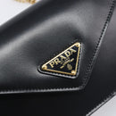 PRADA Chain Shoulder Bag Leather Black Gold Auth 199037SAM-18