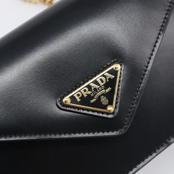 PRADA Chain Shoulder Bag Leather Black Gold Auth 199037SAM