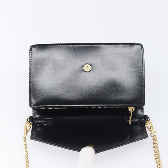 PRADA Chain Shoulder Bag Leather Black Gold Auth 199037SAM