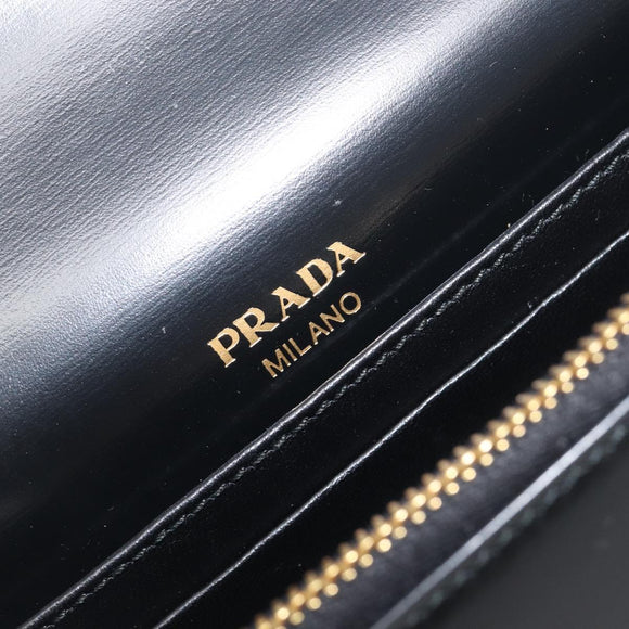 PRADA Chain Shoulder Bag Leather Black Gold Auth 199037SAM