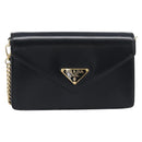 PRADA Chain Shoulder Bag Leather Black Gold Auth 199037SAM-13