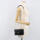 PRADA Chain Shoulder Bag Leather Black Gold Auth 199037SAM-25