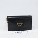 PRADA Chain Shoulder Bag Leather Black Gold Auth 199037SAM-12