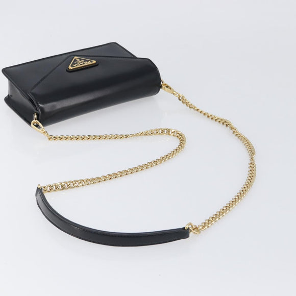 PRADA Chain Shoulder Bag Leather Black Gold Auth 199037SAM