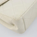 CHANEL Matelasse Chain Shoulder Bag Lamb Skin White Black CC Auth 199038-15