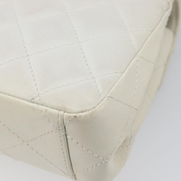 CHANEL Matelasse Chain Shoulder Bag Lamb Skin White Black CC Auth 199038