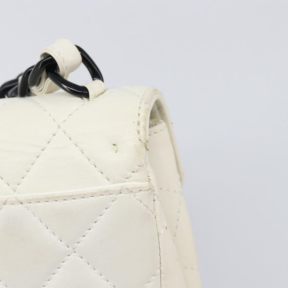 CHANEL Matelasse Chain Shoulder Bag Lamb Skin White Black CC Auth 199038