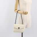CHANEL Matelasse Chain Shoulder Bag Lamb Skin White Black CC Auth 199038-26