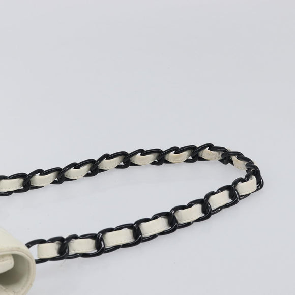 CHANEL Matelasse Chain Shoulder Bag Lamb Skin White Black CC Auth 199038
