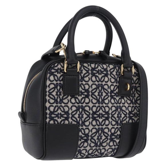 LOEWE Anagram Amazona 16 Hand Bag Canvas 2way Black Gold Tone Auth 199041SAM